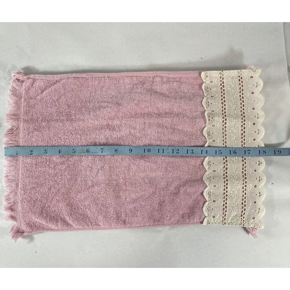 Fieldcrest Lustre 2 Hand Towel Dusty Pink Beige Lace 100% Cotton USA Clean Vtg